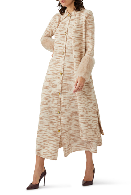 Printed long knit dress:BEIGE:L